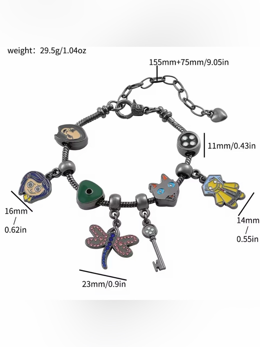 Coraline Theme Bracelet Kids Enamel Charm Bracelet with Yellow Raincoat CHARMS - Picture 3 of 7